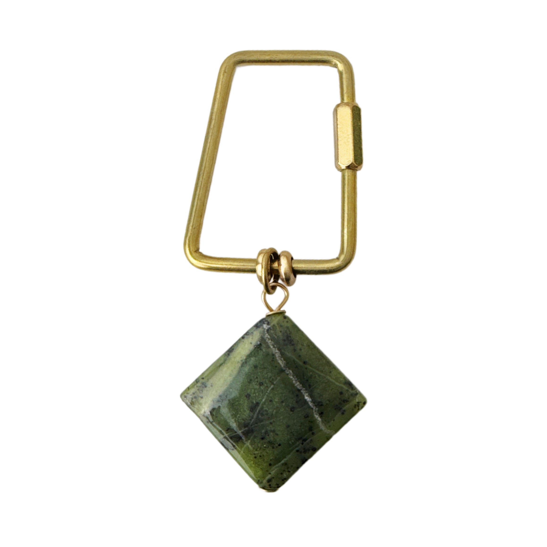 Gemstone Keyring | Rock & Key – Trapezoid Carabiner Green (Canadian jade) – A handcrafted key ring by Alysian.