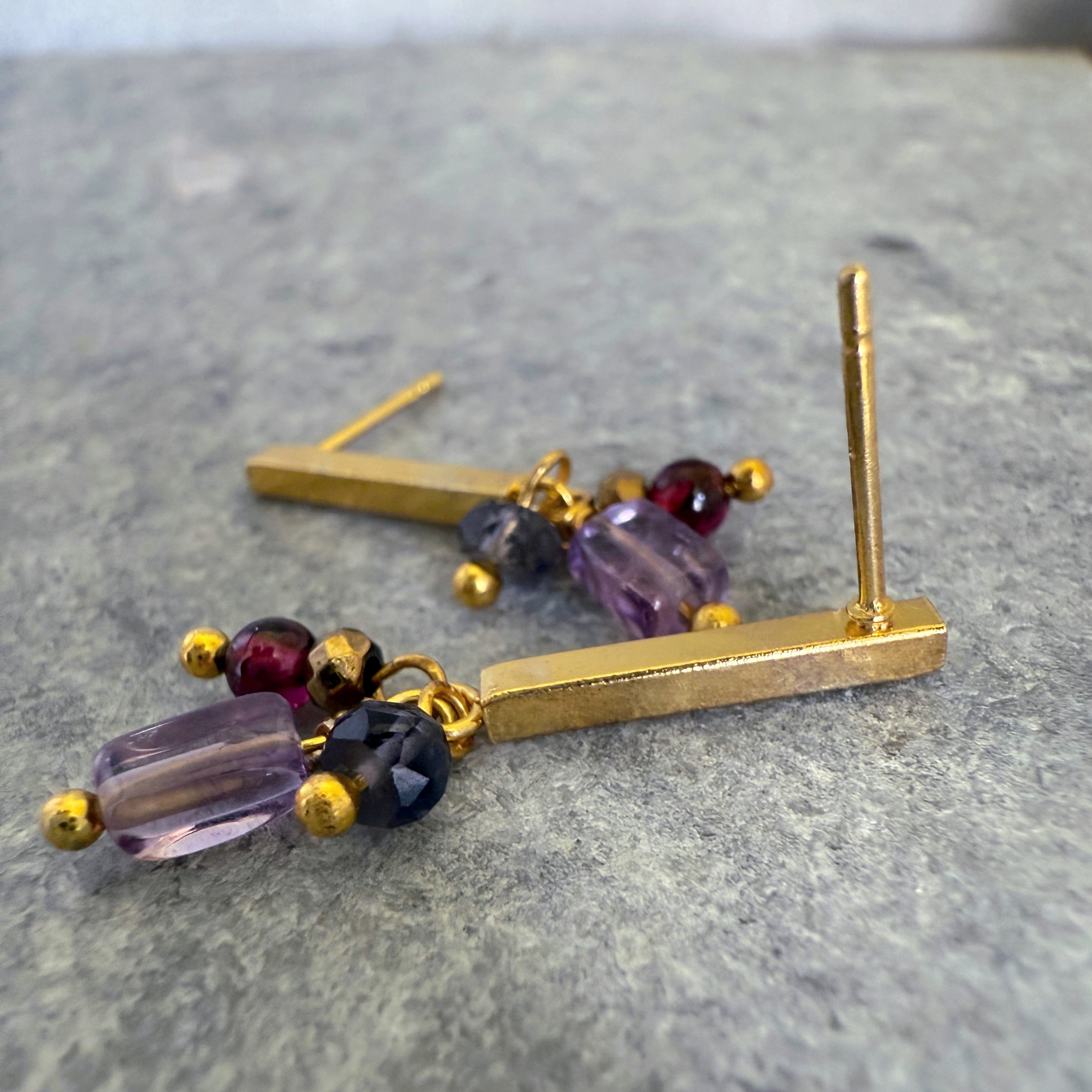 Iona Earring – Gold Tone / Amethyst Mix – A handcrafted earrings by Alysian.