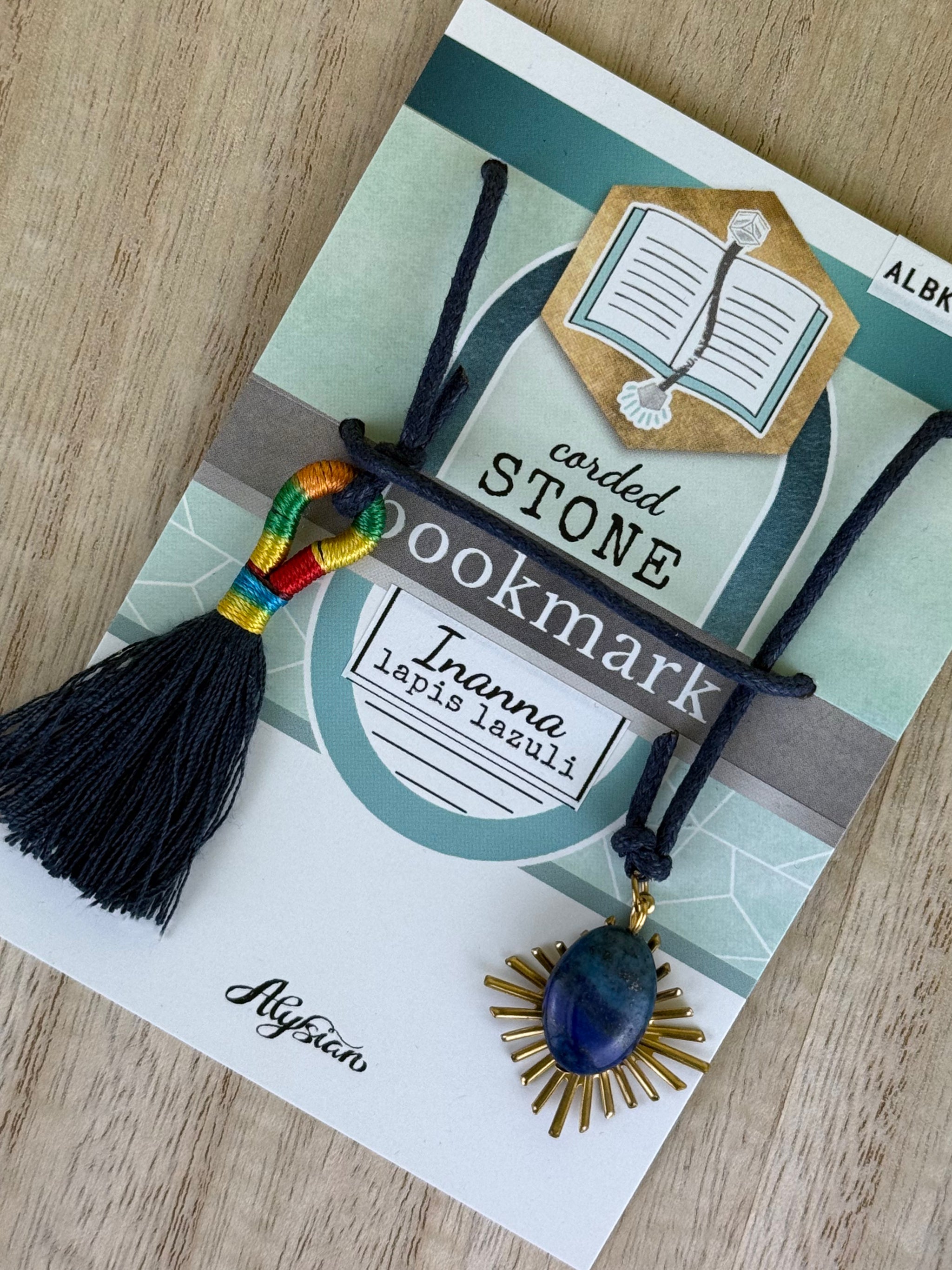 Inanna Lapis Lazuli Bookmark on an Alysian branded card.