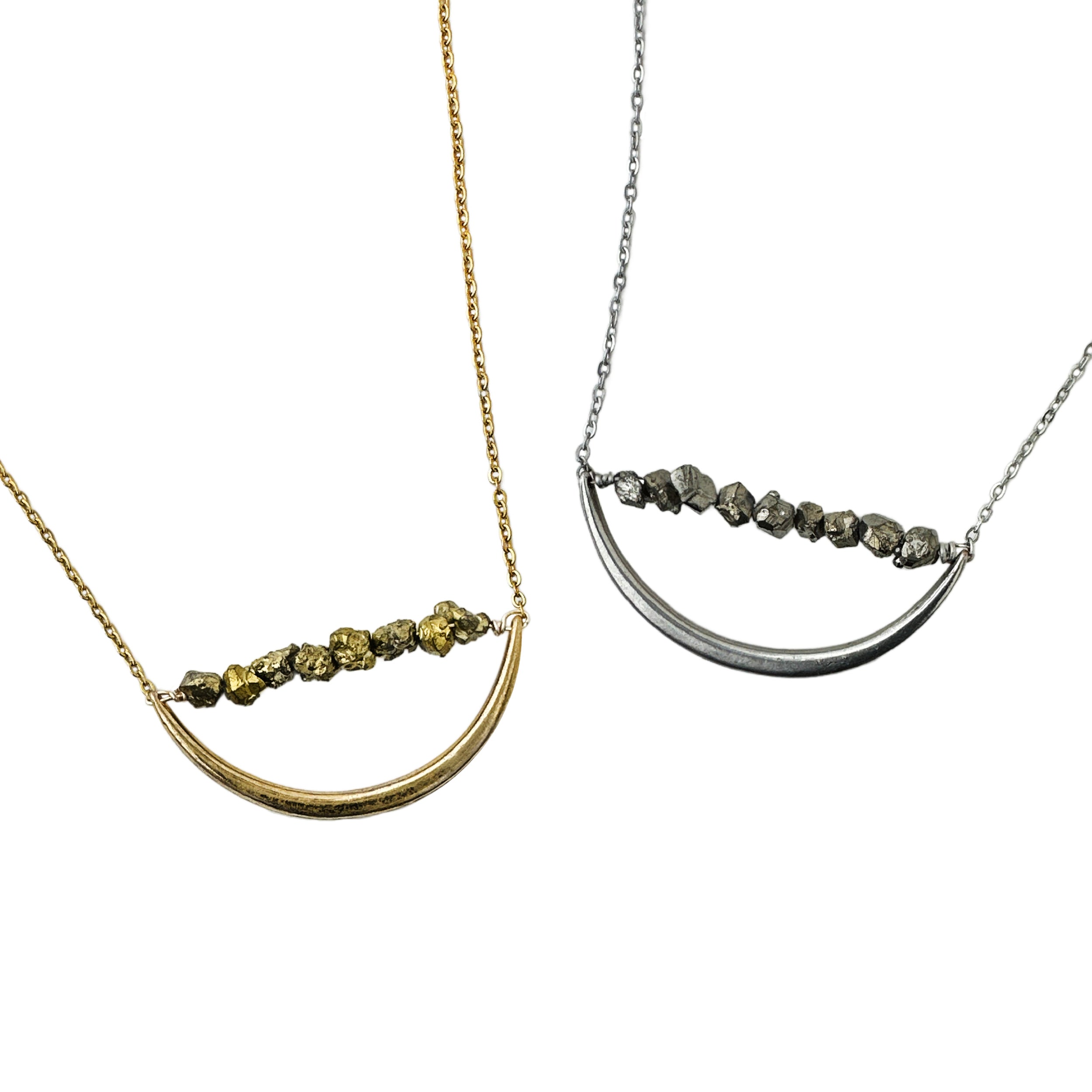 Selene Crescent Metallic Stone Necklace – A handcrafted necklace by Alysian.