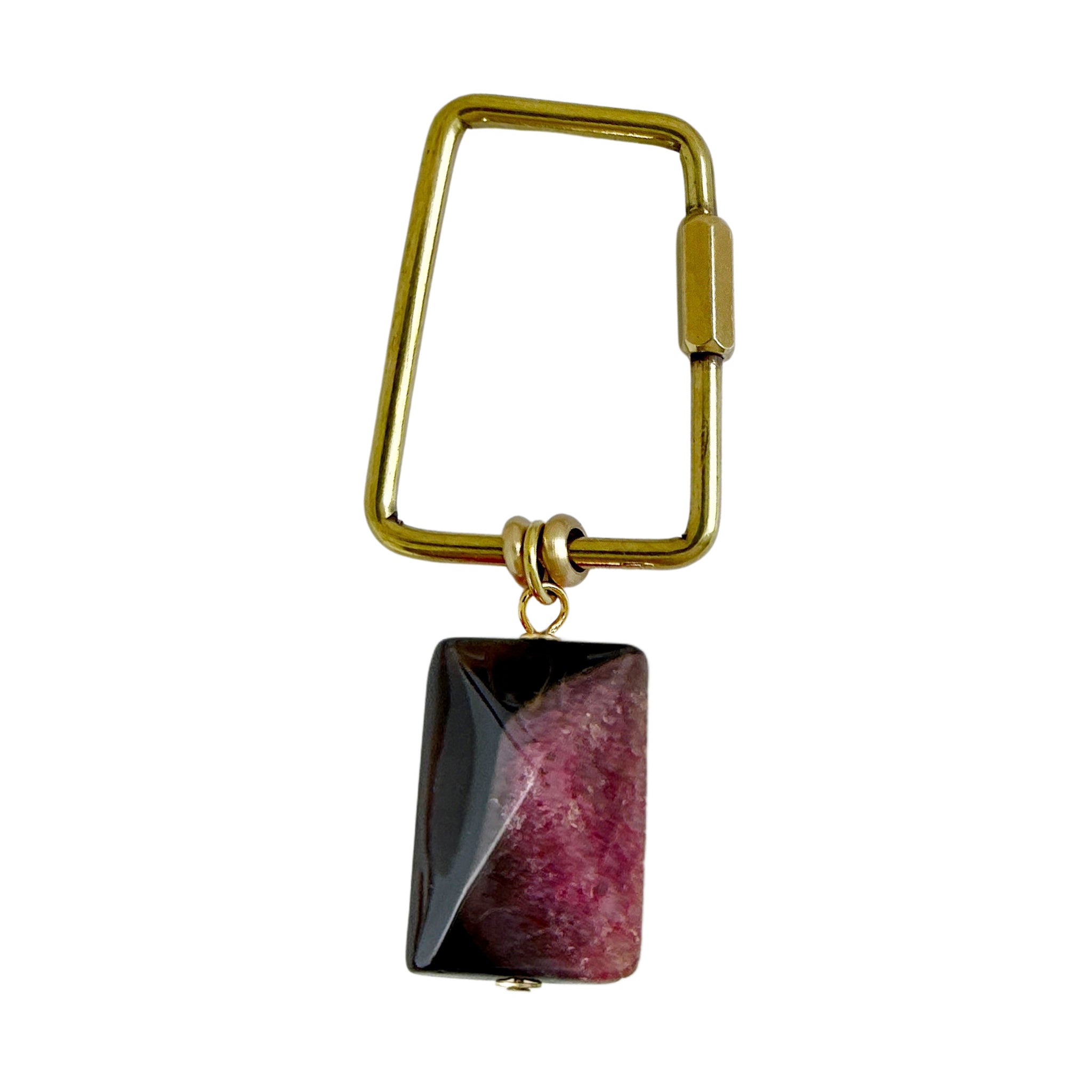 Fire Agate Keyring – Rock & Key | Trapezoid Carabiner Pink – A handcrafted key ring by Alysian.