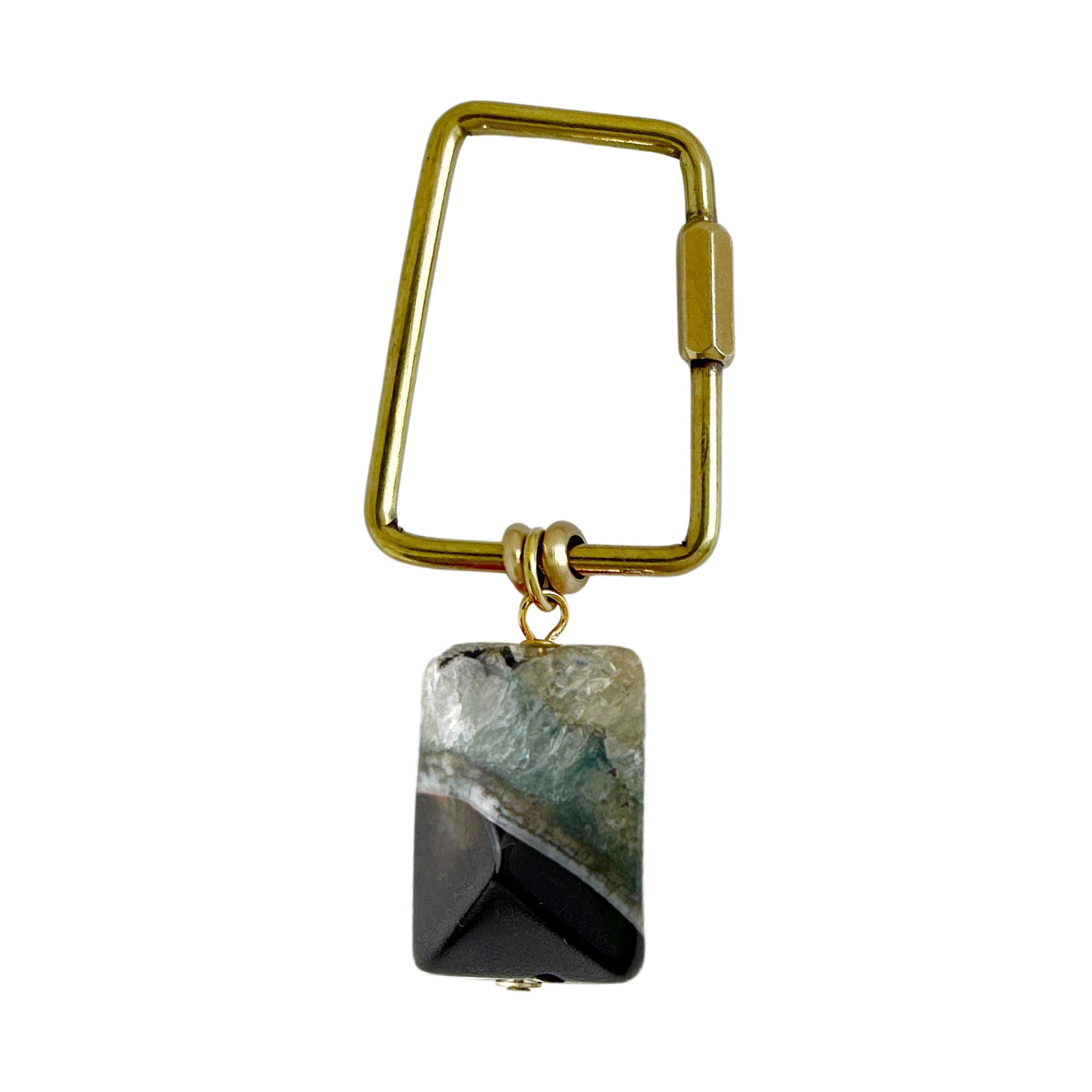Fire Agate Keyring – Rock & Key | Trapezoid Carabiner Green – A handcrafted key ring by Alysian.