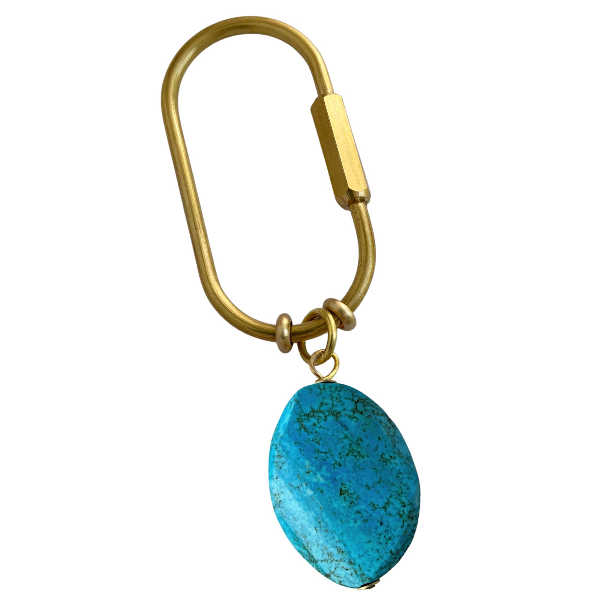 Gemstone Keyring | Rock & Key – Oval Carabiner Blue (turquoise stone) – A handcrafted key ring by Alysian.