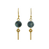 A pair of sleek everyday gold-plated drop earrings with blue kyanite coin-shape stones and gold-tone metal bar drops. Handcrafted by Alysian. 