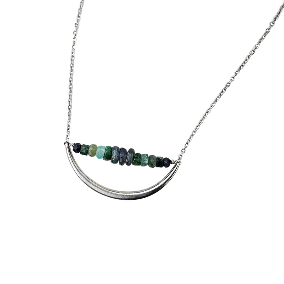 Selene Multistone Crescent Necklace (cool)