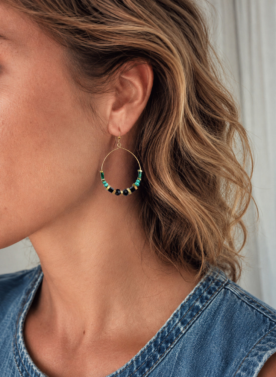 Adira Gemstone Hoop Earring with Vintage Crystal