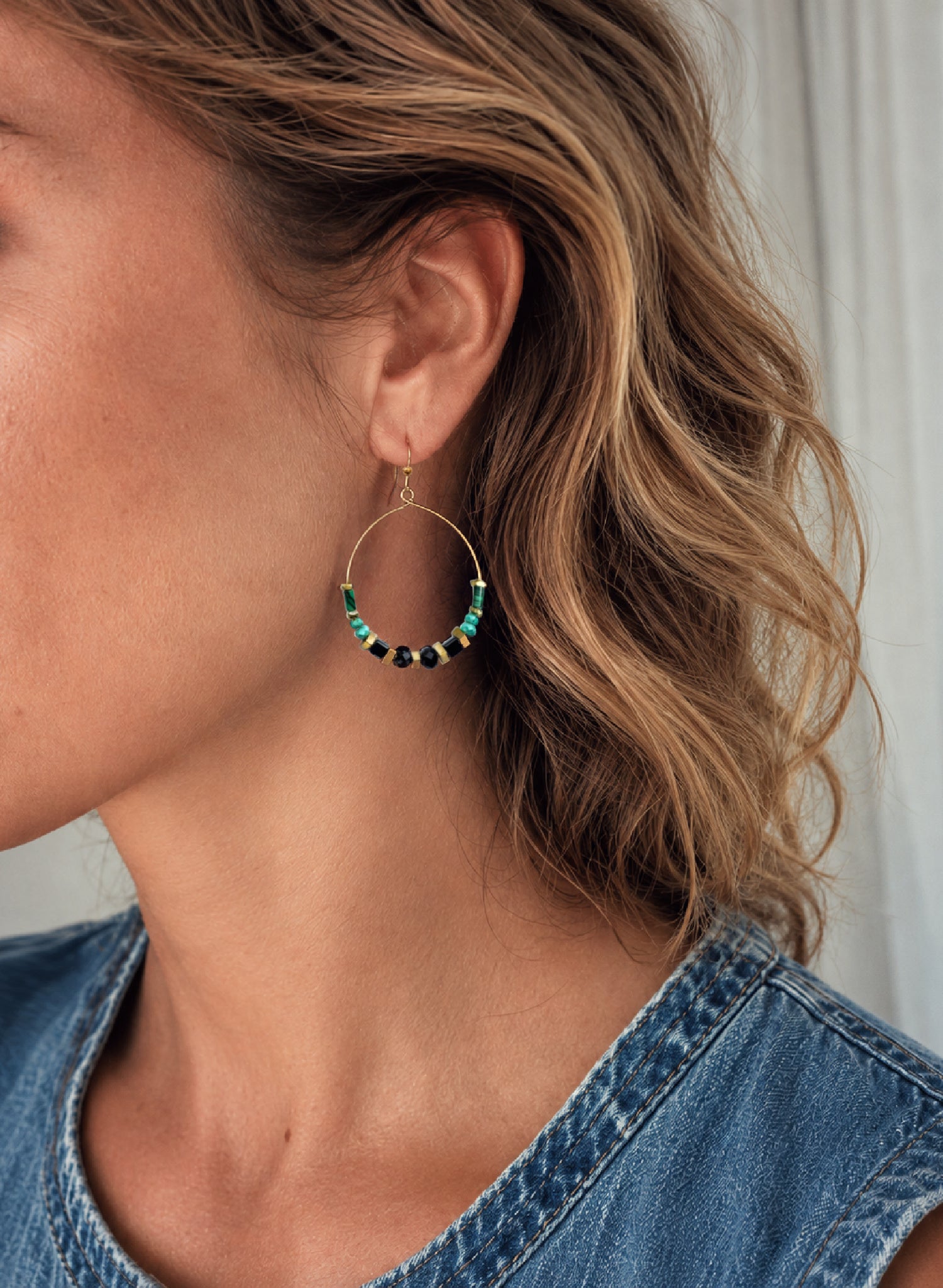Adira Gemstone Hoop Earring with Vintage Crystal