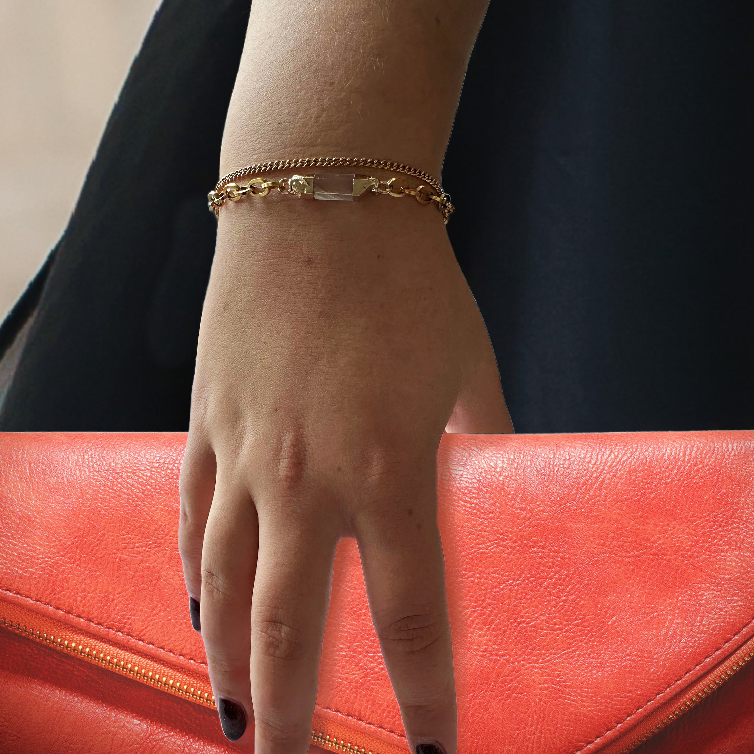 Aella Clear Quartz Bracelet – Gold Tone – A handcrafted bracelet by Alysian.