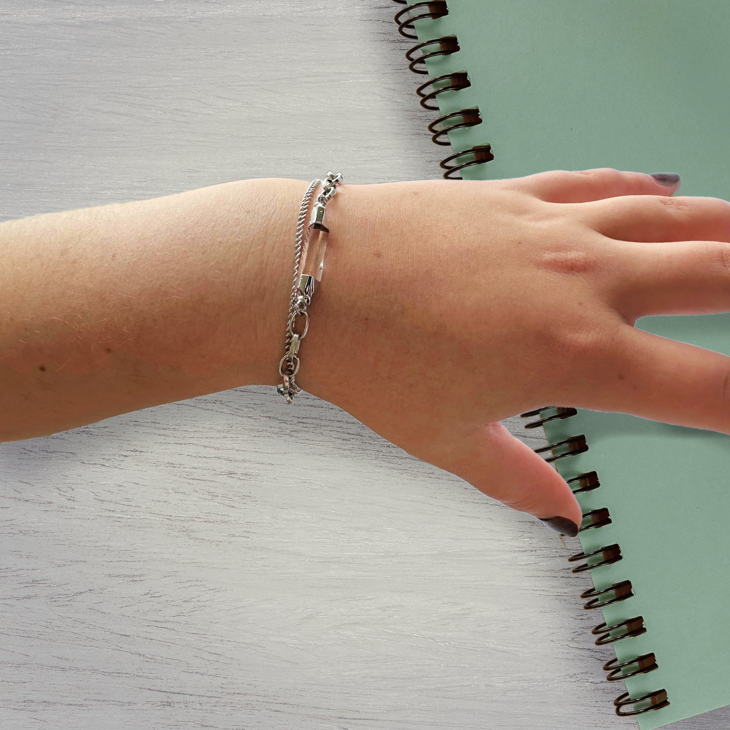 Aella Clear Quartz Bracelet – Silver Tone – A handcrafted bracelet by Alysian.