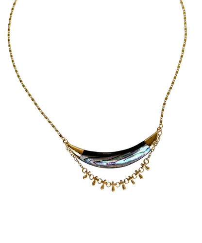 Darya Abalone Crescent Necklace with abalone and vintage chain, handcrafted by Alysian.