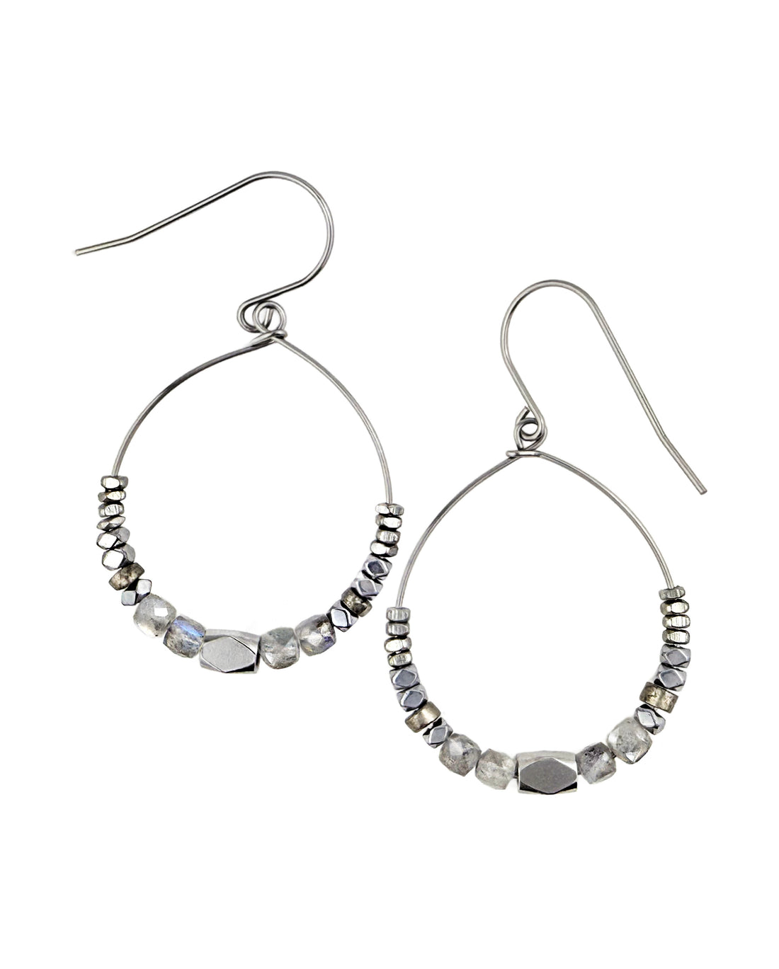 Pair of Luja Labradorite Hoop Earrings – A handcrafted beaded hoop earring by Alysian.