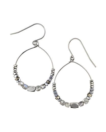 Pair of Luja Labradorite Hoop Earrings – A handcrafted beaded hoop earring by Alysian.