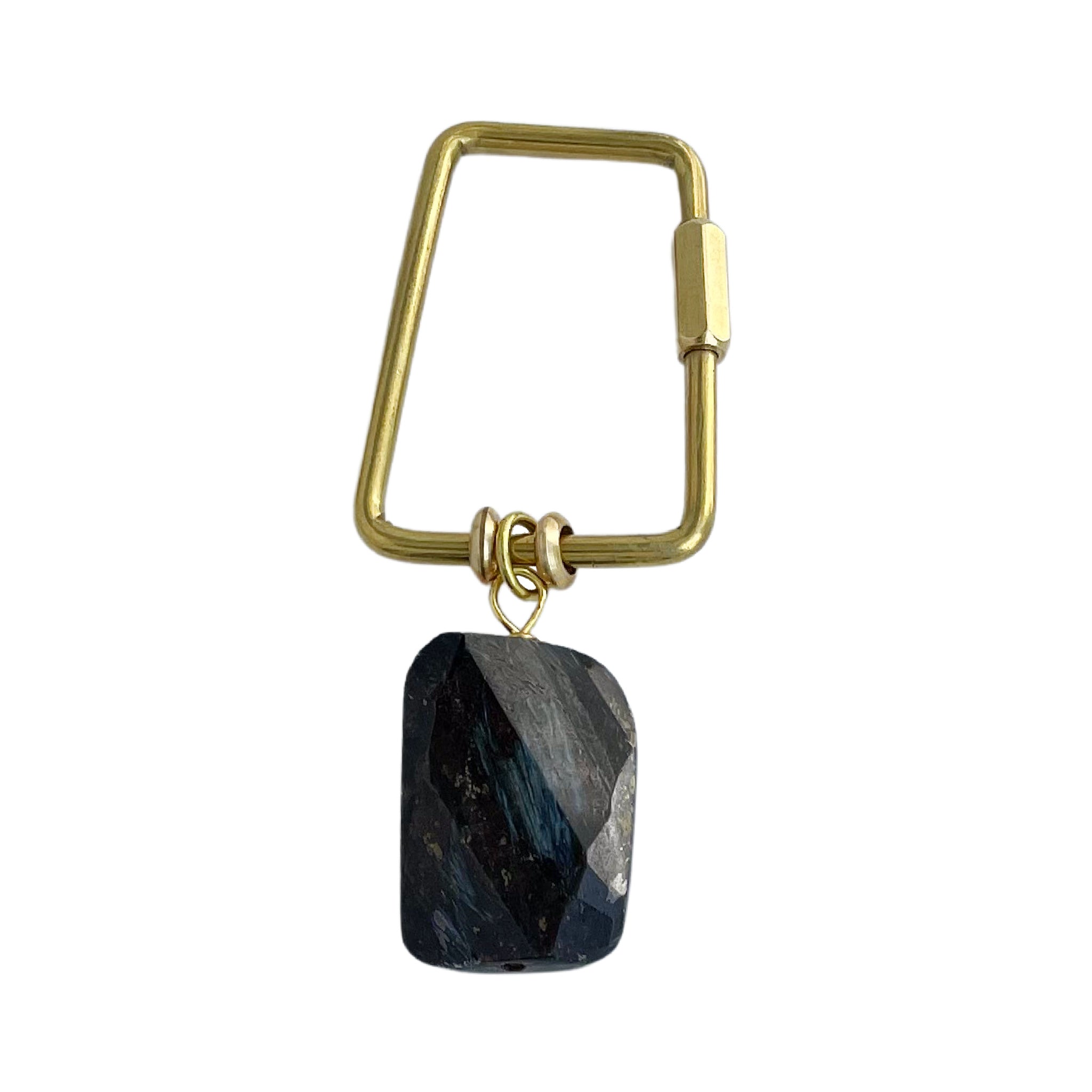 Gemstone Keyring | Rock &amp; Key – Trapezoid Carabiner Black (Hypersthene) – A handcrafted key ring by Alysian.
