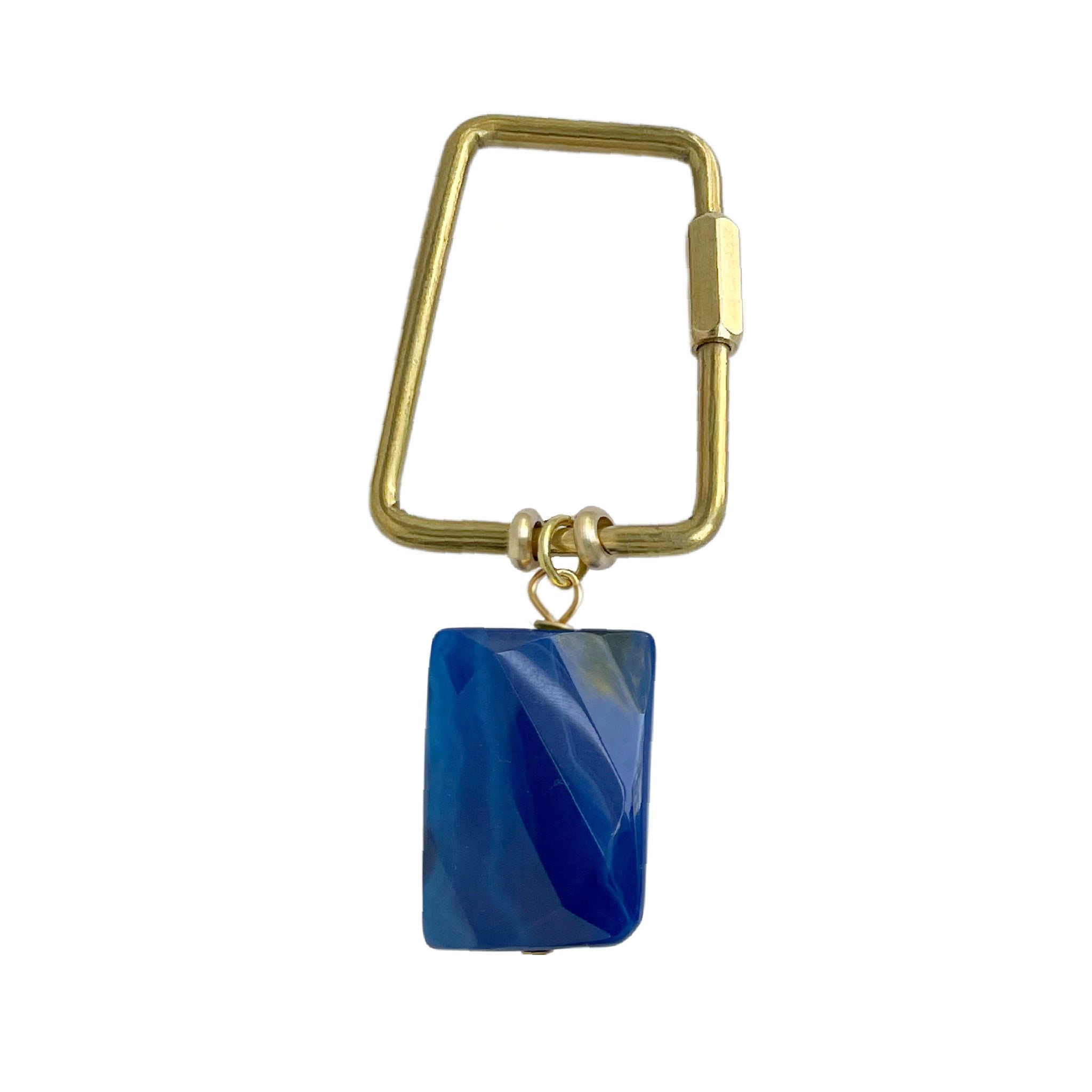 Gemstone Keyring | Rock &amp; Key – Trapezoid Carabiner Blue (Sardonyx agate) – A handcrafted key ring by Alysian.
