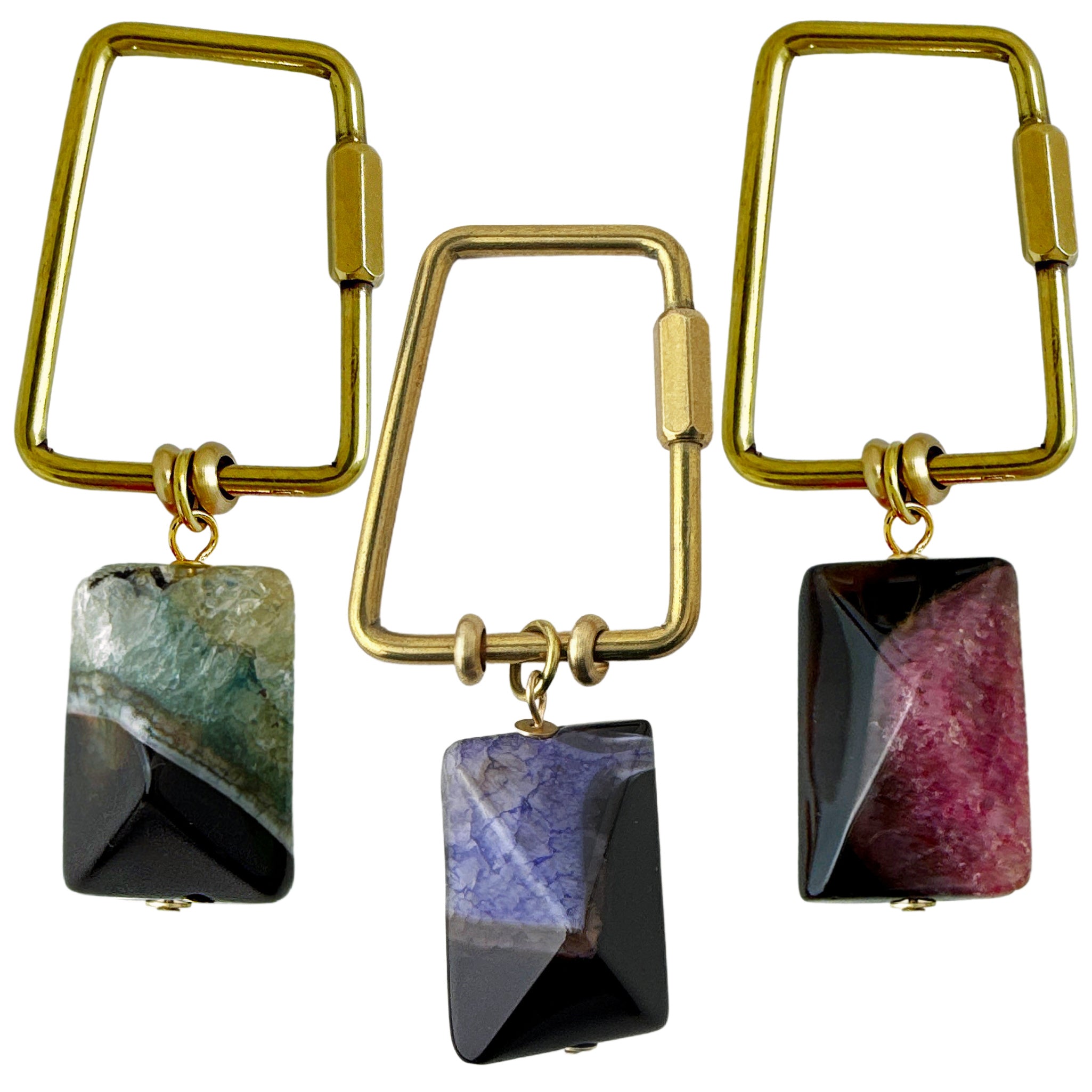 Fire Agate Keyring – Rock &amp; Key | Trapezoid Carabiner – A handcrafted key ring by Alysian.