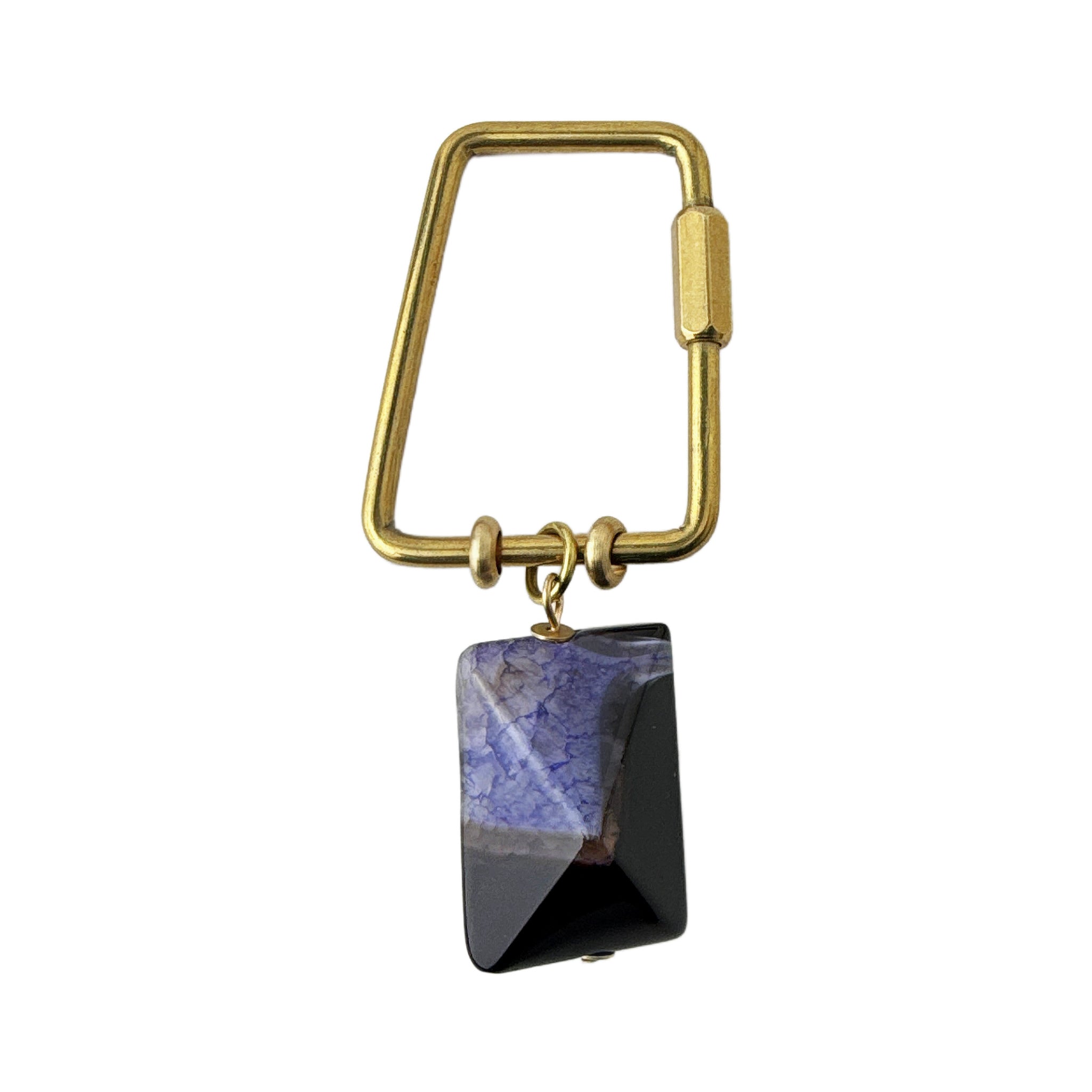 Fire Agate Keyring – Rock &amp; Key | Trapezoid Carabiner Purple – A handcrafted key ring by Alysian.