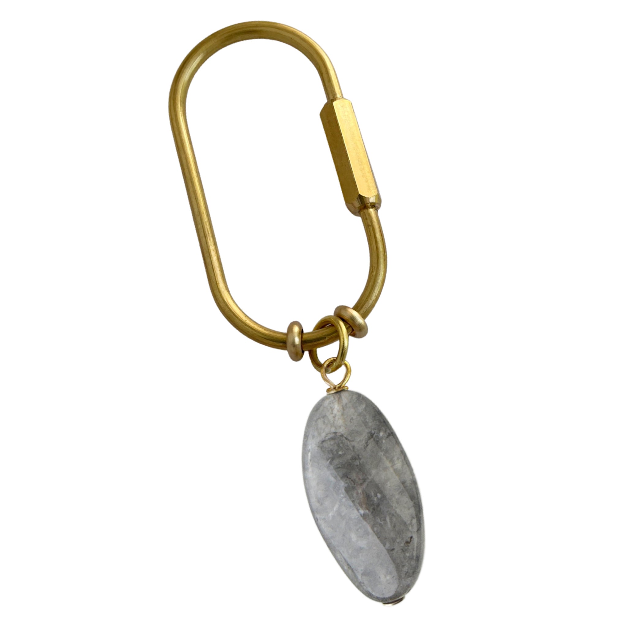 Gemstone Keyring | Rock &amp; Key – Oval Carabiner Gray (cloud quartz stone) – A handcrafted key ring by Alysian.