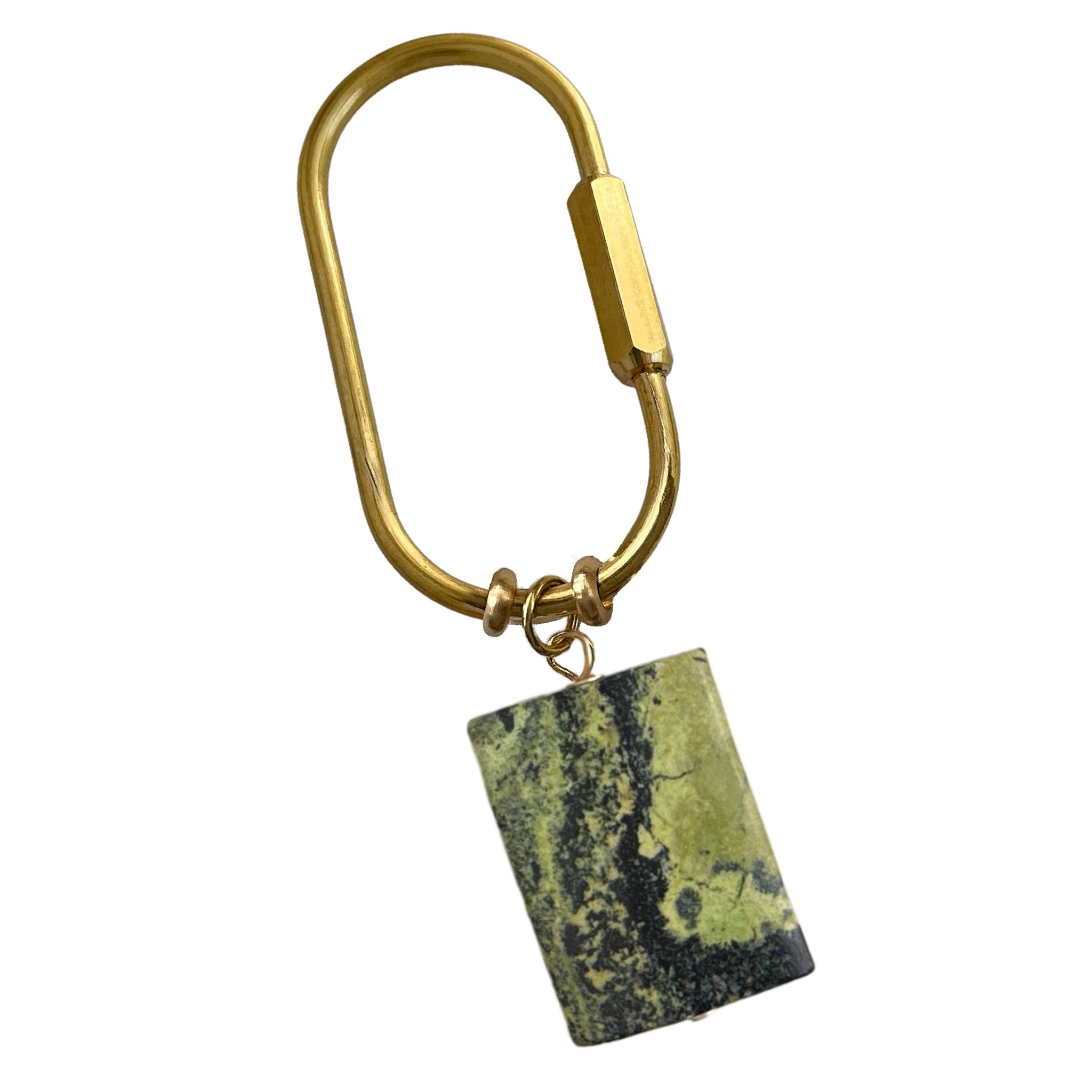 Gemstone Keyring | Rock &amp; Key – Oval Carabiner Yellow (yellow-green chrysoprase stone) – A handcrafted key ring by Alysian.