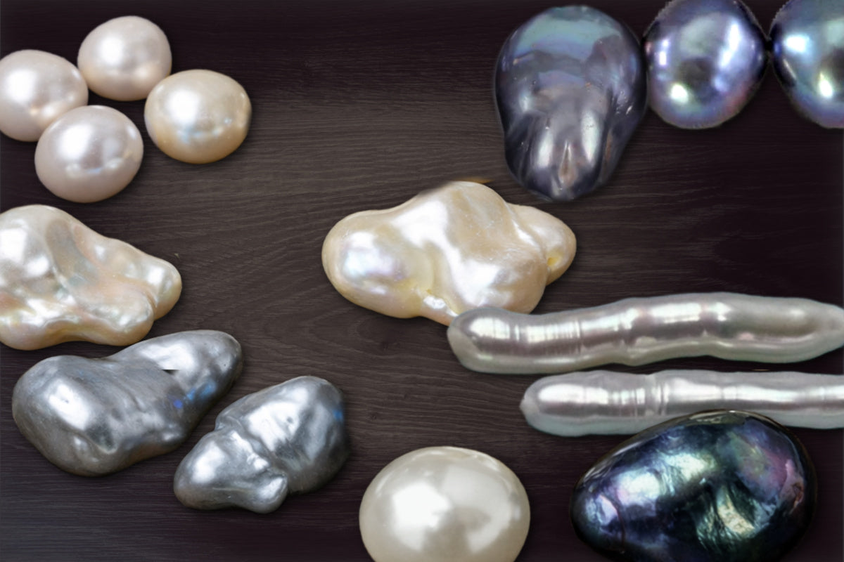 Collection of various freshwater pearls with soft luster and natural variations in organic shapes.